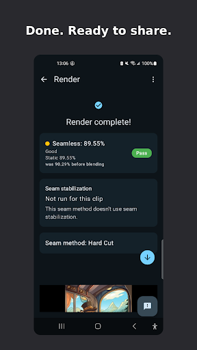 A completed loop with its quality summary and share action.
